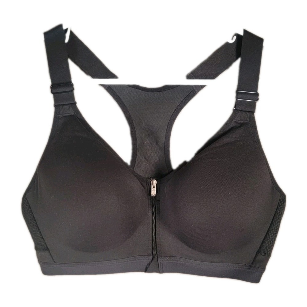 Victorias Secret Sport Bra 38D Black Knockout Front Zip Underwire High Impact